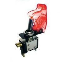 Letecký přepínač s červenou průhlednou krytkou, červeně podsvícený 12V, 20A 