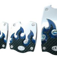 Pedály, ALU-chrom, modře svítící plameny, sada 3ks. 