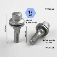 Kolové šrouby M12x1,25x40, ploché s podložkou, 1 ks 