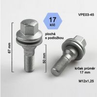 Kolové šrouby M12x1,25x45, ploché s podložkou, 1 ks 