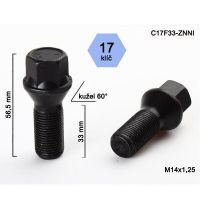 Kolový šroub M14x1,25x33, dosedací plocha kužel (černý) 