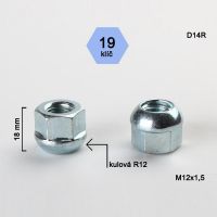 Matice M12x1,5 koule R12 otevřená, klíč 19, výška 18  