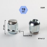 Matice M14x1,5 koule R12 (nerez víčko), klíč 19, výška 27 