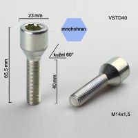 Šroub M14x1,5x40 kužel s vnitřním mnohohranem, průměr 23mm, výška 65,5  