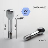 Šroub M14x1,5x52 kužel chrom; (Ferrari, Maserati), výška 82 