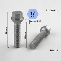 Šroub M14x1,5x60 koule R13, klíč 17, výška 78